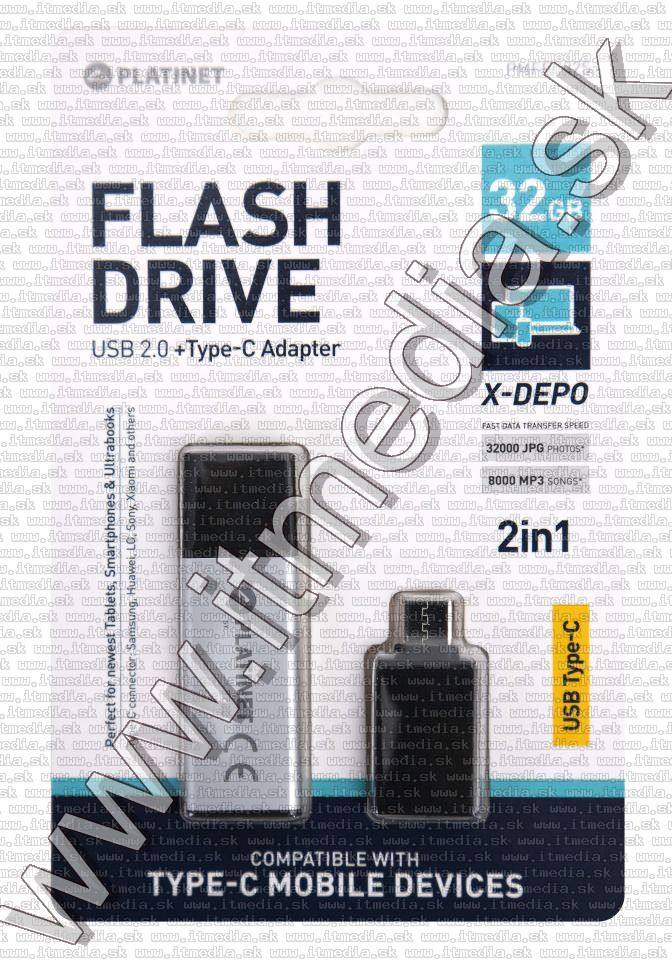 Image of Platinet USB pendrive 32GB X-DEPO + USB-C (43996) Silver INFO! (IT13453)