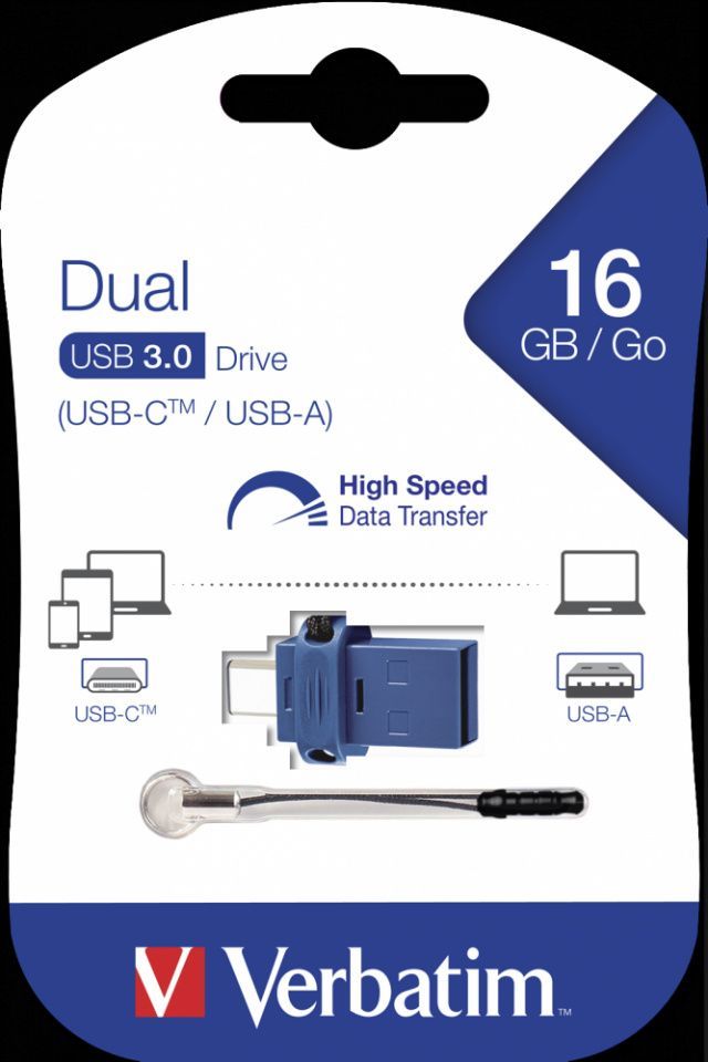 Image of Verbatim 16GB DUAL Pendrive USB 3.0 + USB-C (49965) [200R/20W] INFO! (IT14322)