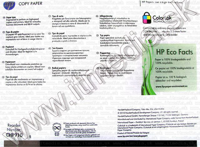 Image of HP Copy Paper A4 80g Standard (500pk) CHP910 (IT5610)