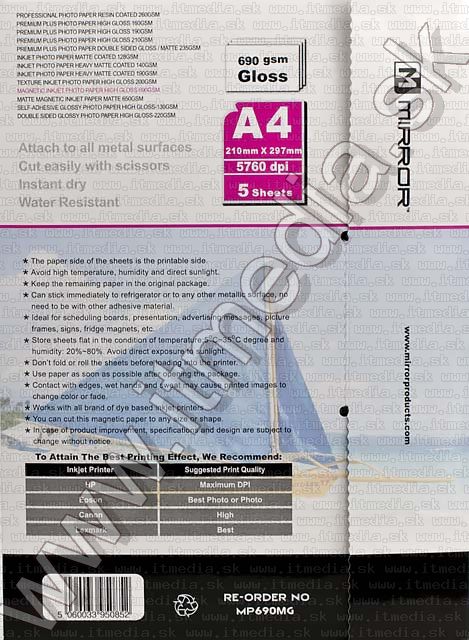 Image of Mirror **MAGNETIC** Glossy Photo Paper A4 690g (5pk) (IT5122)