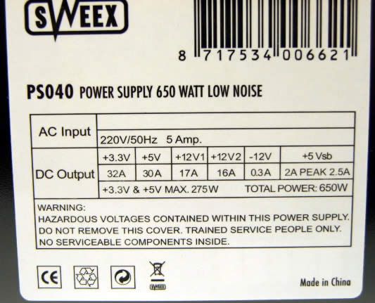 Image of Sweex PC ATX Power Supply 650 Watt *Silent* (PS040) (IT3984)