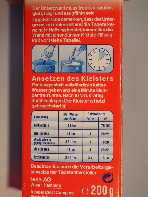 Image of Tesa Wallpaper Adhesive (Glue) *Textil, Vinyl* 200g INFO! (IT2088)