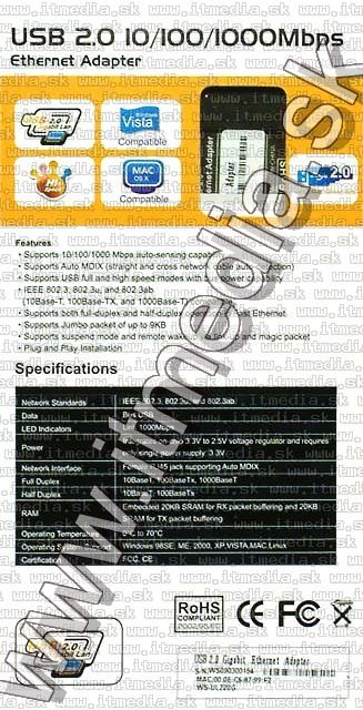 Image of USB Gigabit Ethernet (LAN) adapter USB 2.0 INFO! (IT4712)
