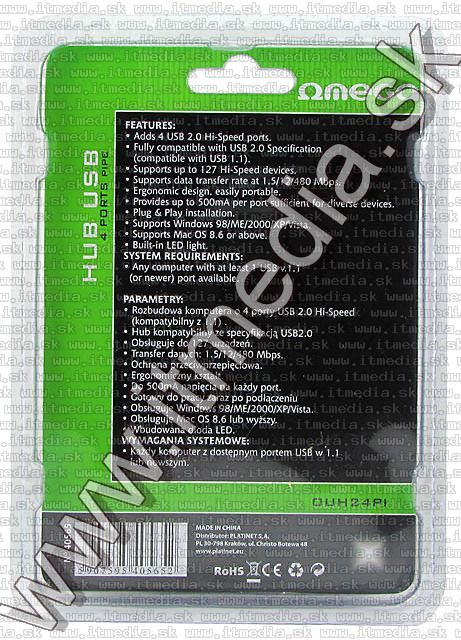 Image of Omega USB 2.0 HUB 4 port *Pipe* (IT5601)