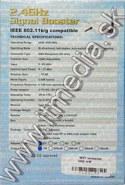 Image of Wireless (WLAN) Booster, 1000 mW (b/g) (IT4899)