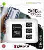 Olcsó Kingston microSD-HC 3x16GB Class10 UHS-I U1 A1 + adapter (100R/10W) Canvas Select Plus INFO! (IT14422)