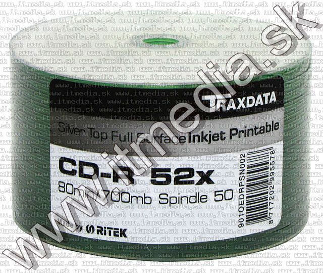 Image of Traxdata CD-R 52x 50cw **SILVER PRINT** RITEK (IT4493)
