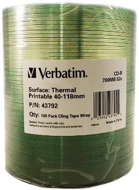 Verbatim CD-R ***Thermal Print White*** 52x 100cw (43792) (IT14324) Image of Verbatim CD-R ***Thermal Print White*** 52x 100cw (43792) (IT14324)