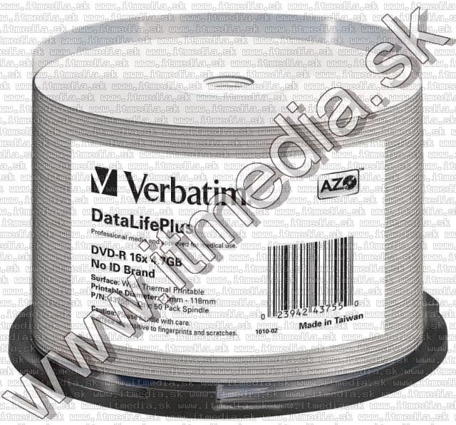 Image of Verbatim PRO DVD-R 16x 50cake **WHITE THERMAL PRINT** (43755) (IT10930)