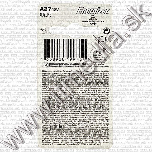 Image of Energizer 12V alkaline battery *A27S* (IT7292)