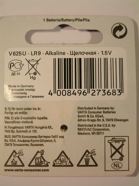 Image of Varta Alkaline Button Battery V625U (IT2329)