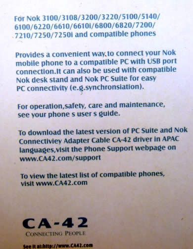 Image of USB Cellphone cable CA-42 (Nokia) BULK INFO! (IT4189)