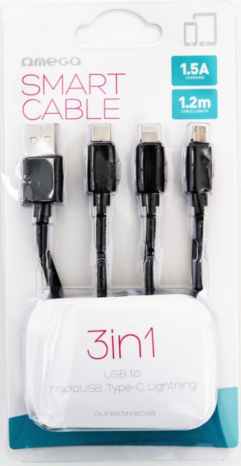 Image of USB Kombinált kábel iPhone + microUSB + USB-C 1.2m 1.5A (IT14386)