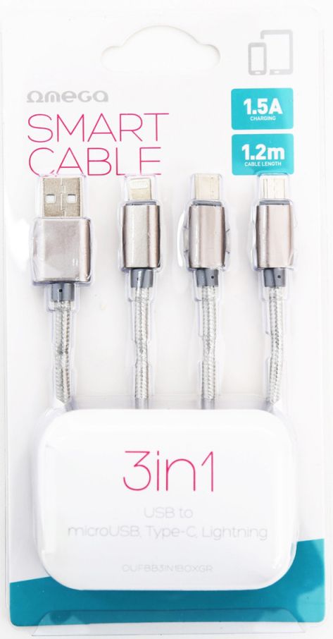 USB Kombinált kábel iPhone + microUSB + USB-C 1.2m 1.5A Ezüst (IT14387) Image of USB Kombinált kábel iPhone + microUSB + USB-C 1.2m 1.5A Ezüst (IT14387)