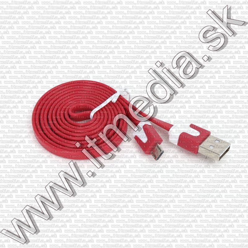Image of USB - microUSB kábel 1m *Lapos* Piros (IT11878)