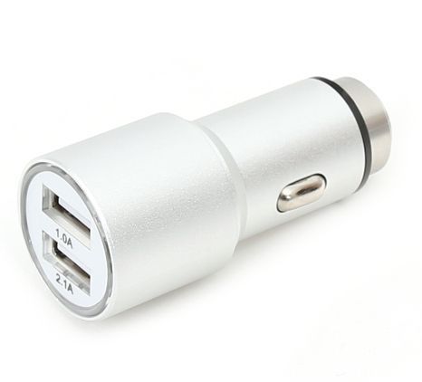 Image of Universal 12-24V Car charger Twin socket USB 2100mA iPhone iPad *Silver* *Bullet* (IT14571)