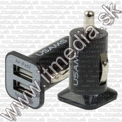 Image of Universal 12-24V Car charger Twin socket USB 2000mA iPhone iPad *Black* (IT10923)