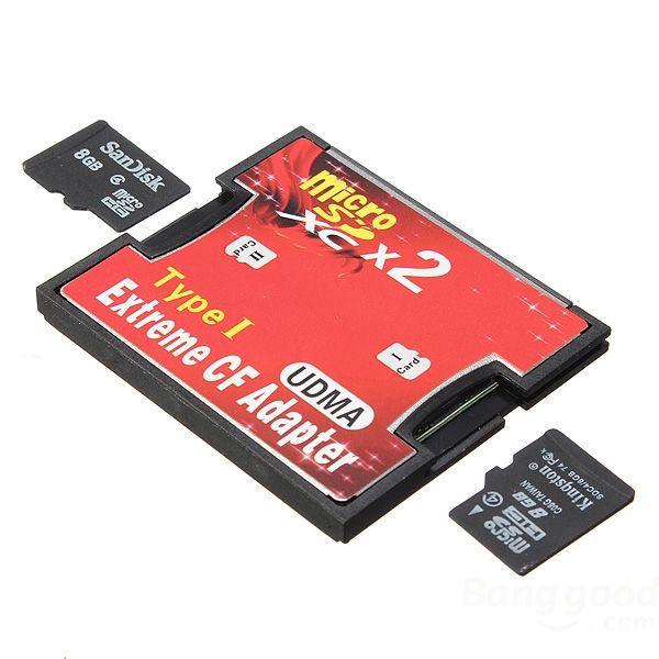 Image of Dual MicroSD (Secure Digital) XC to CF Type I (Compact Flash) converter T (IT10344)