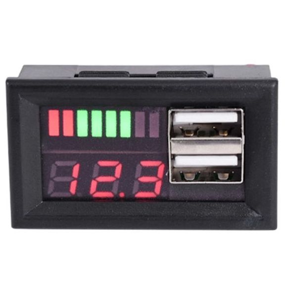 Image of Electronic Voltage Meter 8-bar Red Car 12V 2wire USB 2A (IT14185)