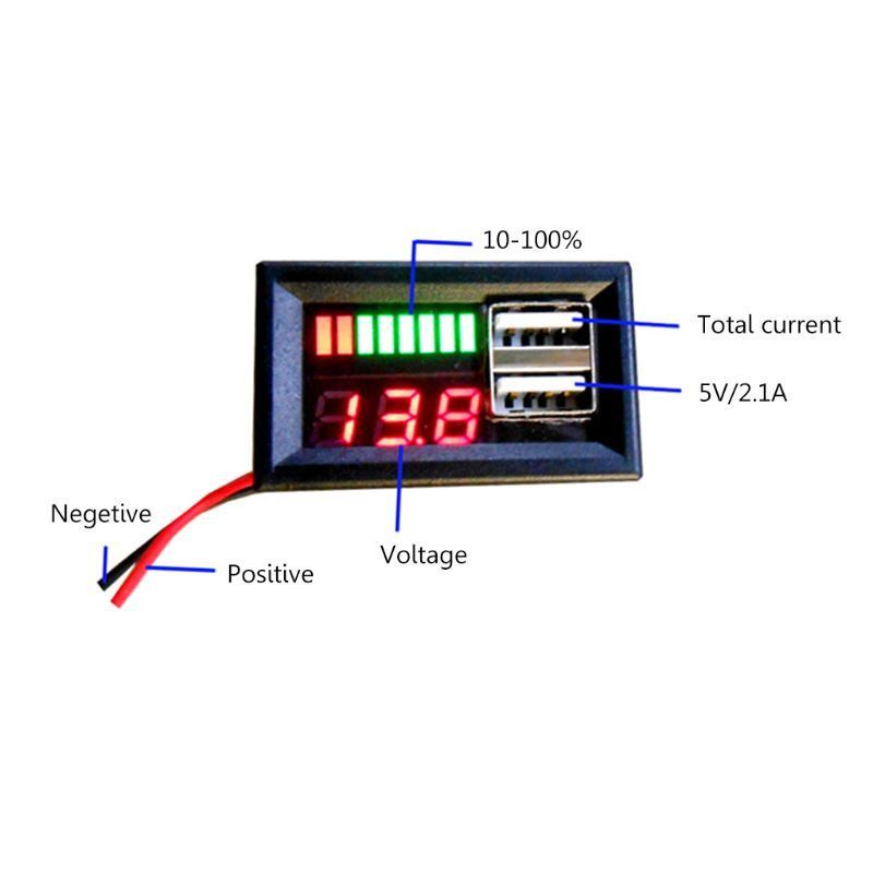Image of Electronic Voltage Meter 8-bar Red Car 12V 2wire USB 2A (IT14185)