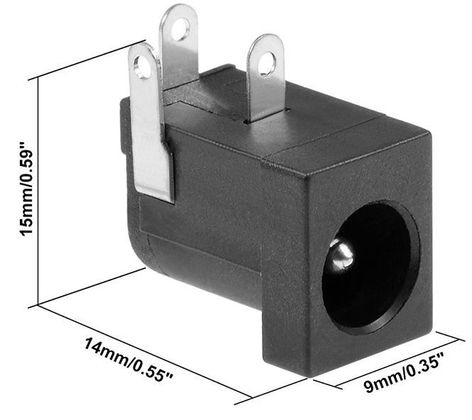 Image of DC connector plug (socket) *Female* PCB mount 5.5 x 2.1mm (IT14221)