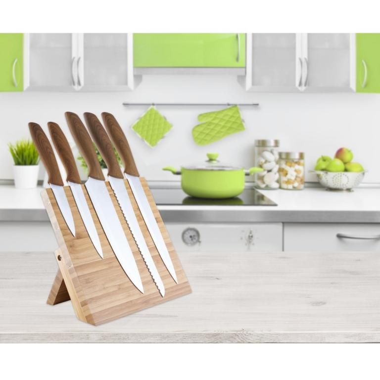 Platinet Kitchen Knife 5-set With Magnetic Bamboo holder (IT14266) Image of Platinet Kitchen Knife 5-set With Magnetic Bamboo holder (IT14266)