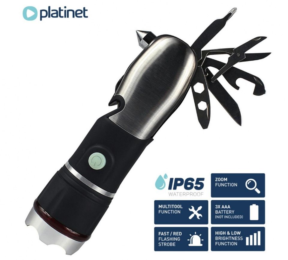 Image of Platinet Emergency LED Multi Tool Flashlight 1w 40lm *ALU* [45087] (IT14508)