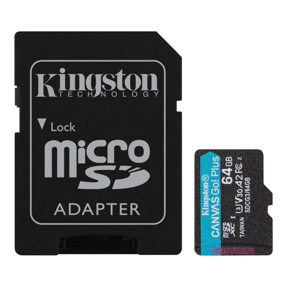 Image of Kingston microSD-XC card 64GB UHS-I U3 A2 + adapter [170R70W] Canvas Go Plus! (IT14663)