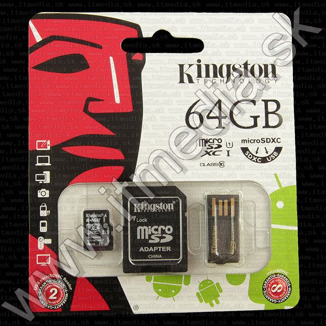 Image of Kingston microSD-XC kártya 64GB UHS-I U1 *Class10* + adapter + kártyaolvasó Mobility  (45/10 MBps) (IT10046)
