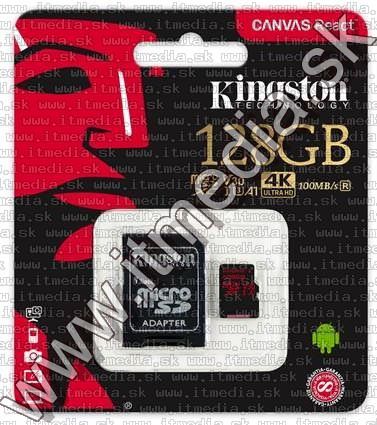 Image of Kingston microSD-XC card 128GB UHS-I U3 Class10 + adapter (100R80W) Canvas React (IT13709)