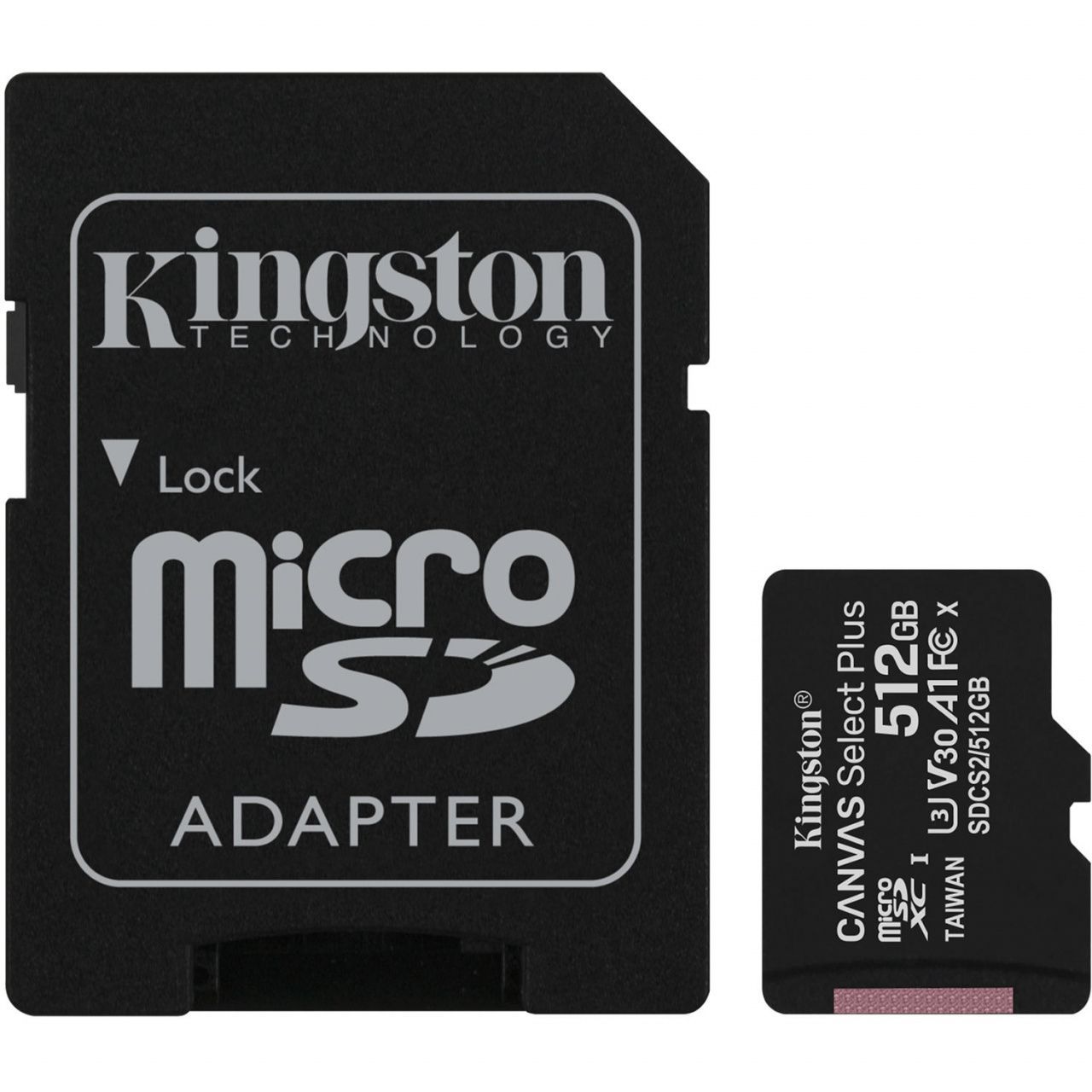 Image of Kingston microSD-XC 512GB Class10 UHS-I U3 V30 A1 + adapter (100R/30W) Canvas Select Plus (IT14735)