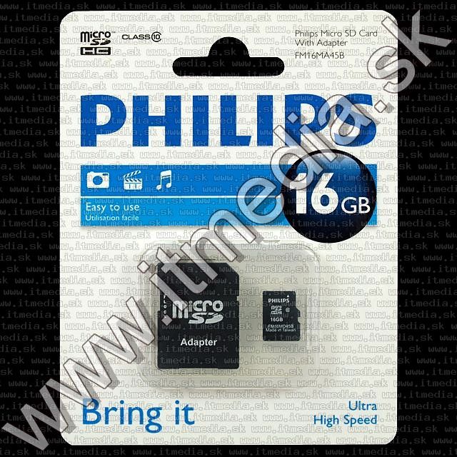 Image of Philips microSD-HC Secure Digital card 16GB +ADAPTER Class10 (IT8762)