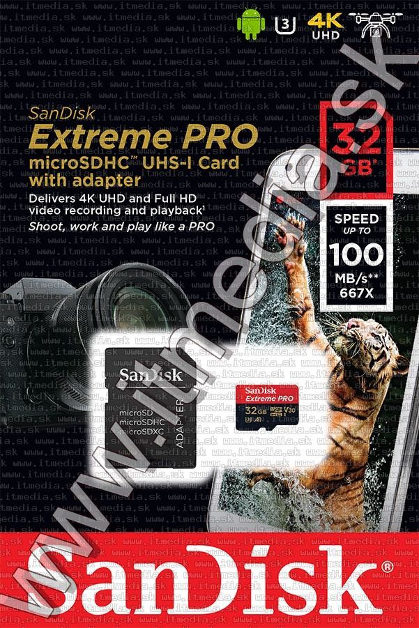 Image of Sandisk microSD-HC card 32GB UHS-I U3 V30 *Extreme PRO* 100/90 MB/s (IT13195)