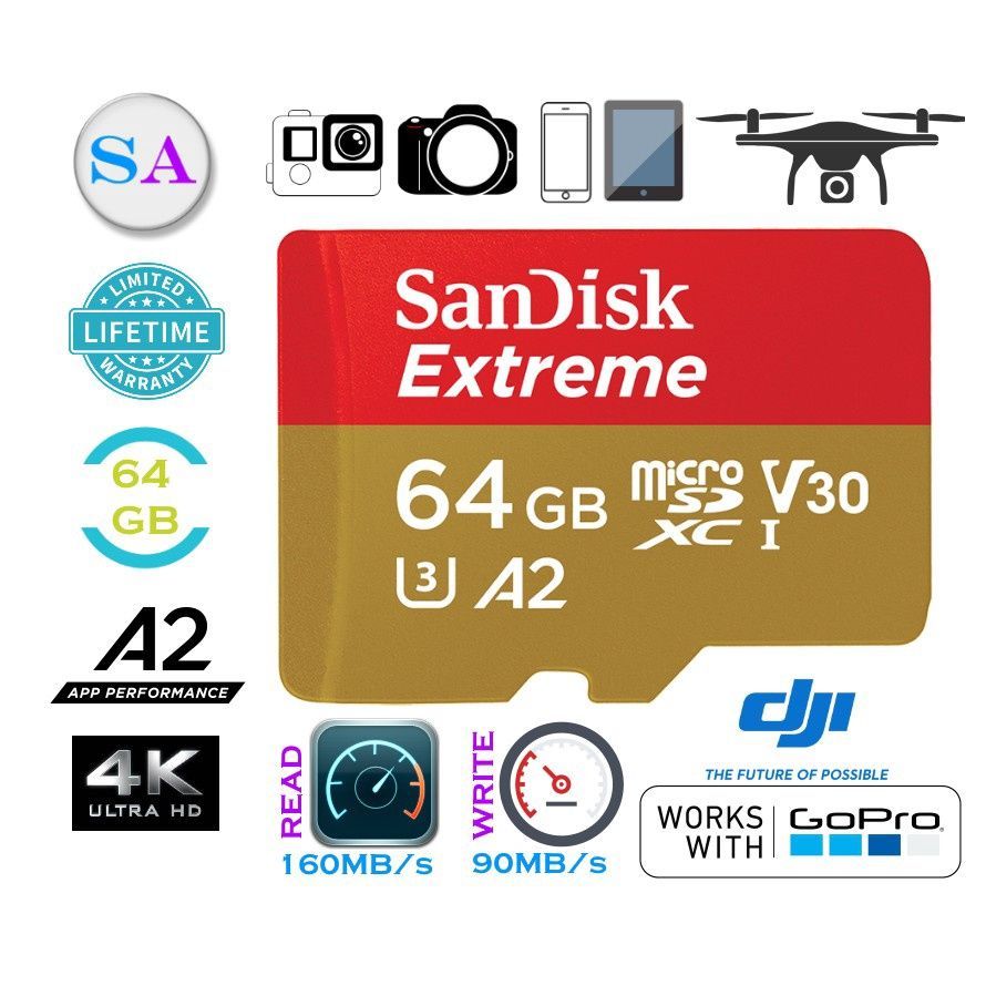 Image of Sandisk microSD-XC kártya 64GB UHS-I U3 V30 A2 [160R60W] +adapter (IT14623)