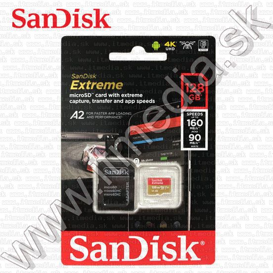 Image of Sandisk Extreme microSD-XC kártya 128GB UHS-I U3 V30 A2 [190R90W] +adapter (IT13637)
