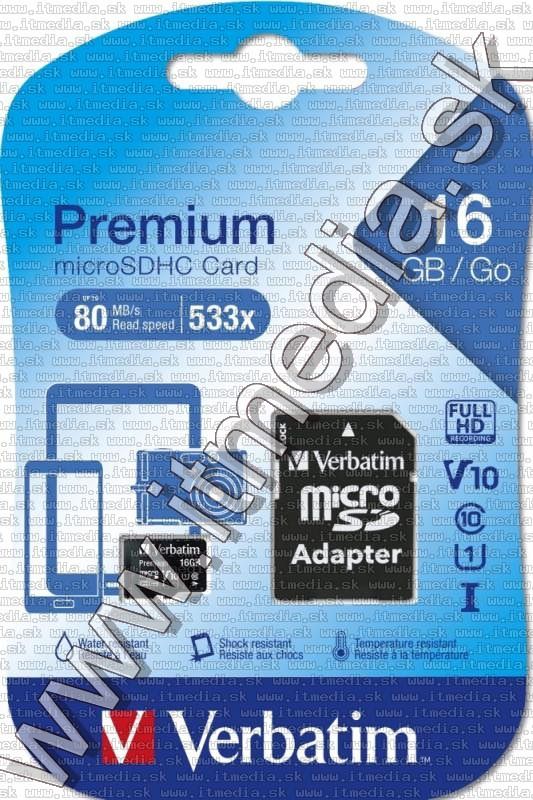 Image of Verbatim Premium microSD card 16GB UHS-I U1 [44082] INFO! (IT14692)