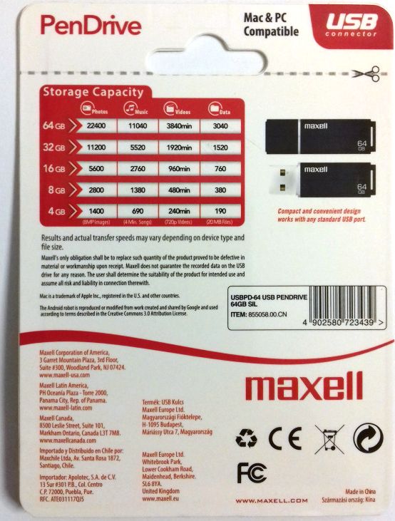 Image of Maxell USB 2.0 Pendrive 64GB BLACK 855058.00.CN [22R8W] SIL (IT13699)