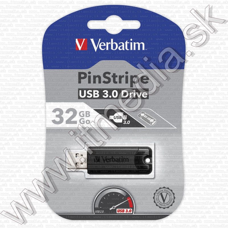 Image of Verbatim 32GB USB 3.0 Pendrive PinStripe (49317) [50R/10W] INFO! (IT12599)